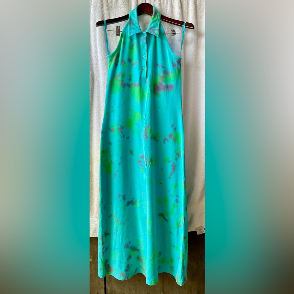 Chadwicks Blue and Green Halter Sundress Maxi